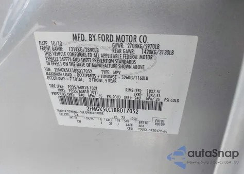 2011 Ford Flex Sel from USA, damaged, VIN 2FMGK5CC1BBD17052